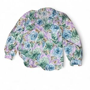 Vintage 90s Lea Mae Watercolor Floral Satin Blouse - Pastel Fairycore (L)
